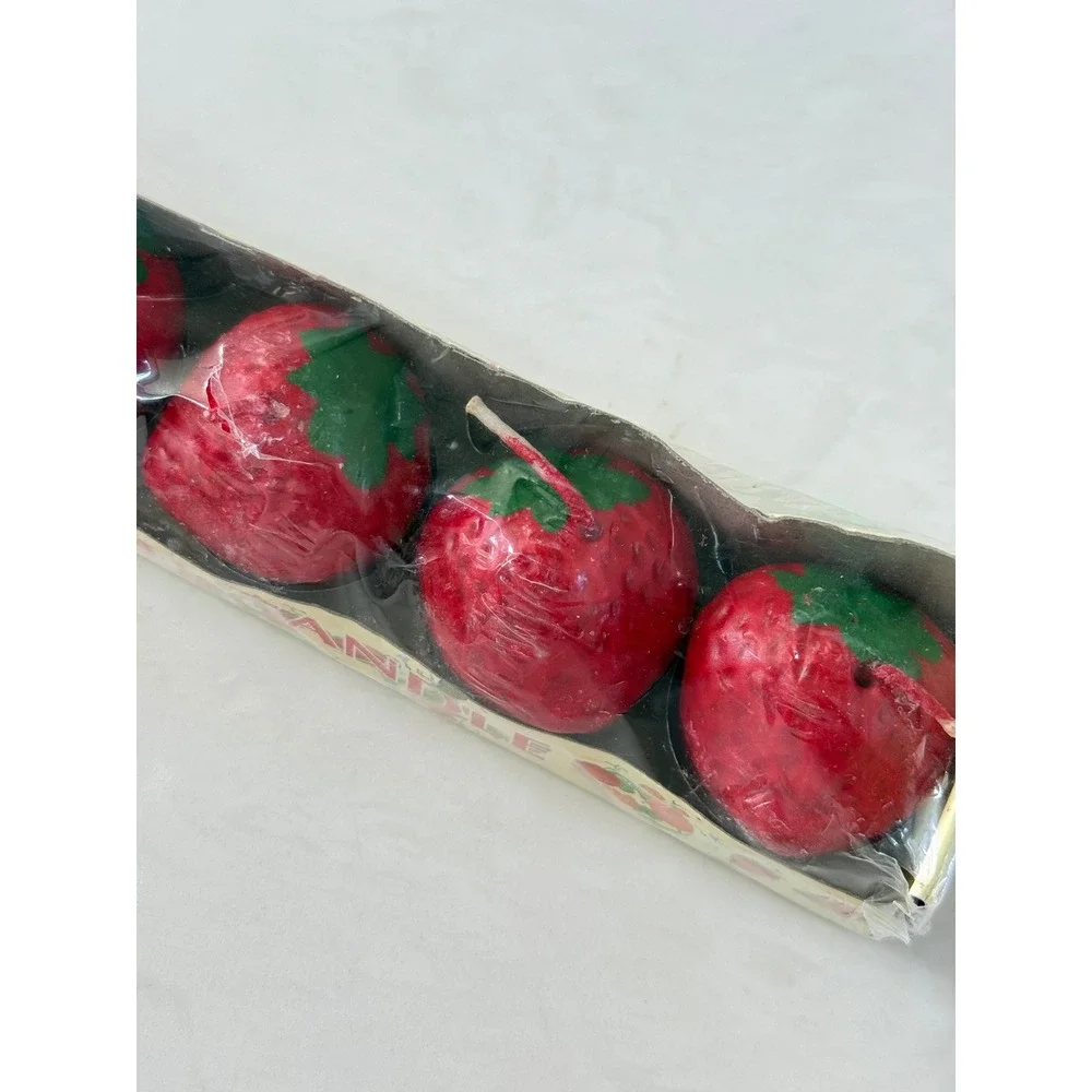 Vintage Strawberry Fruit Tinned Candles Set of 6 Red Novelty Boxed Decor
